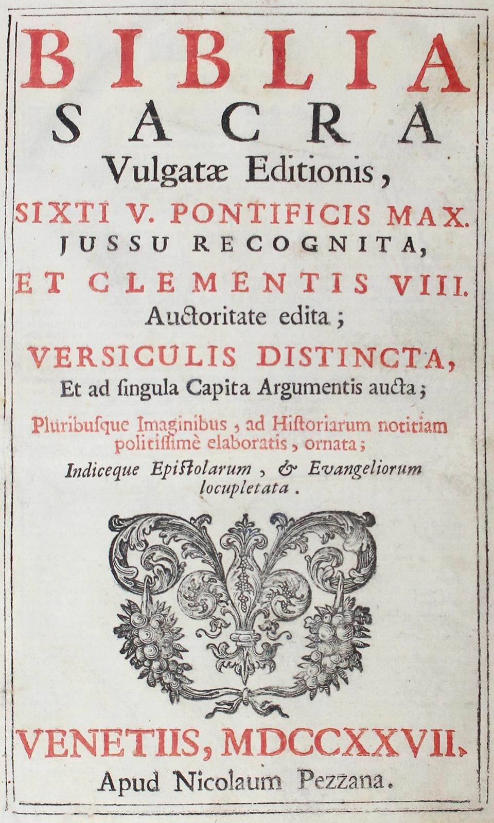 BIBLIA LATINA. 圣经》。Vulgata Editionis sixti V. Pontificis max. Iussu recognita, e&hellip;