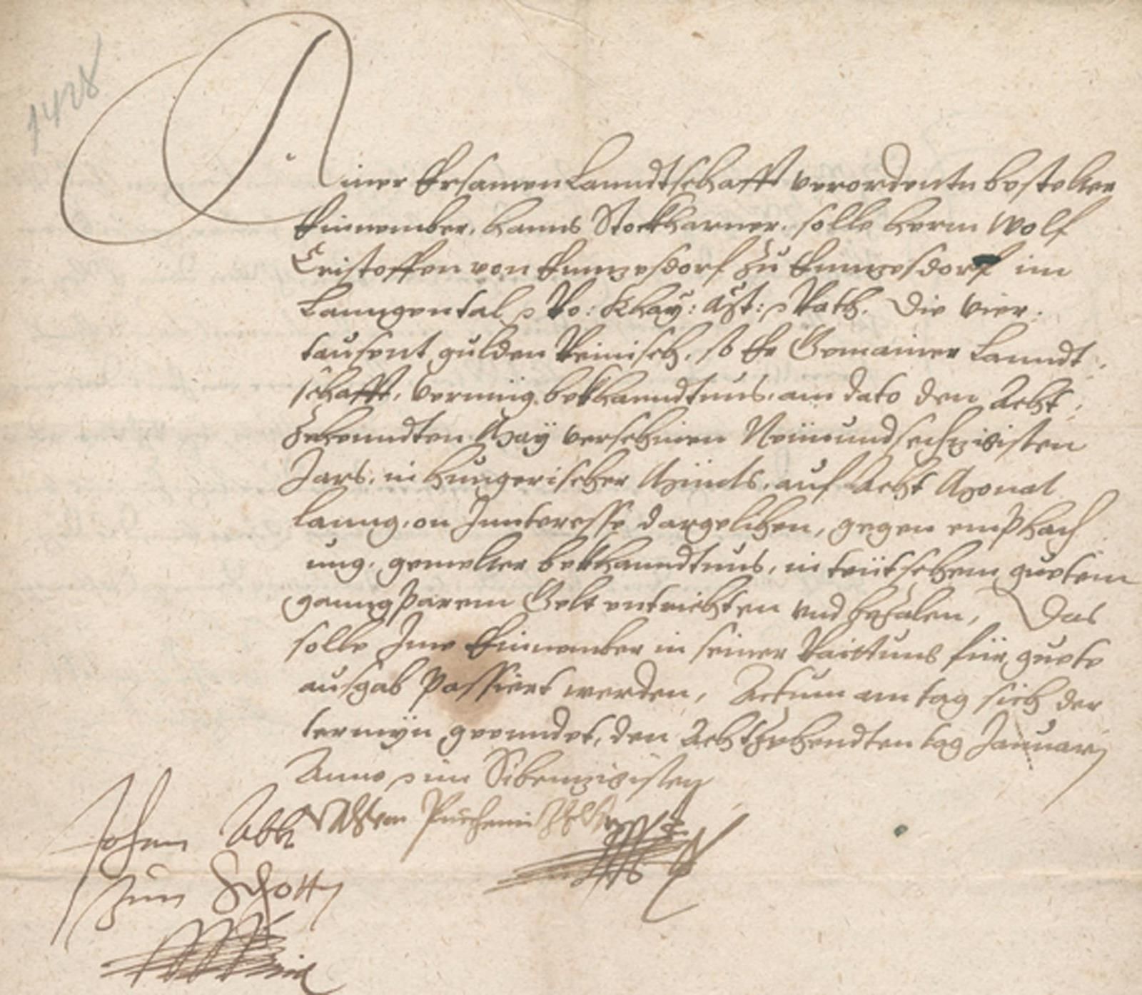 Enzersdorf im Thale. Document about the repayment of a loan of four thousand tal&hellip;