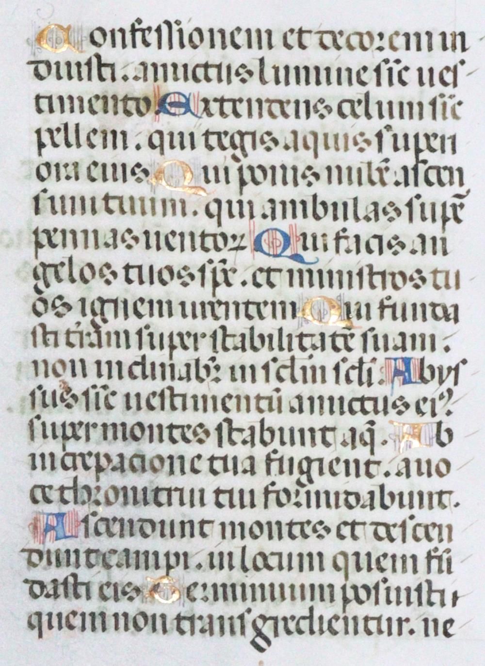 Handschrift (在羊皮纸上。2叶，15世纪。 经镜尺寸：约10.5 x 7厘米。有许多首字母。两面都用黑色书写，首字母为金/蓝和蓝/红。安装在pass&hellip;