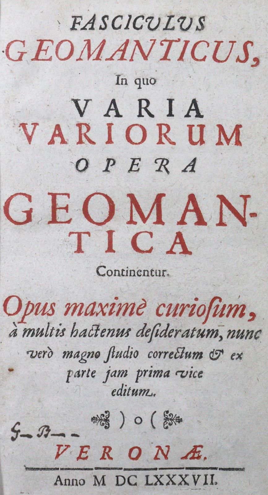 Fludd,R. 地质学丛书，其中包括各种不同的地质学歌剧。维罗纳(=Ffm., Zunner) 1687.有6个折页。Tab., 2 (1 fold.) co&hellip;