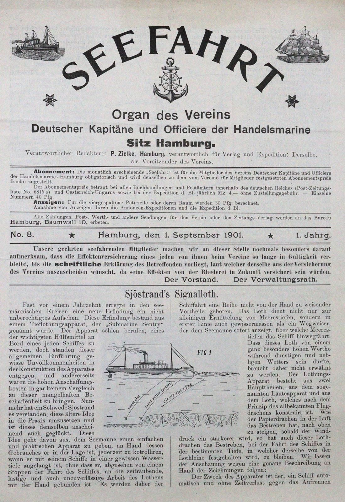 Seefahrt. Organ des Vereins Deutscher Kapitäne und Officiere der Handelsmarine. &hellip;