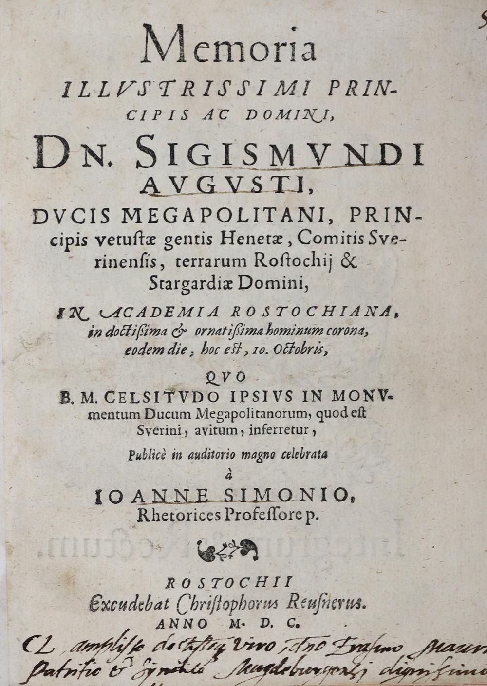 Simonius,J. Memoria illustrissimi Principis ac Domini, Dn. Sigismundi Augusti, D&hellip;