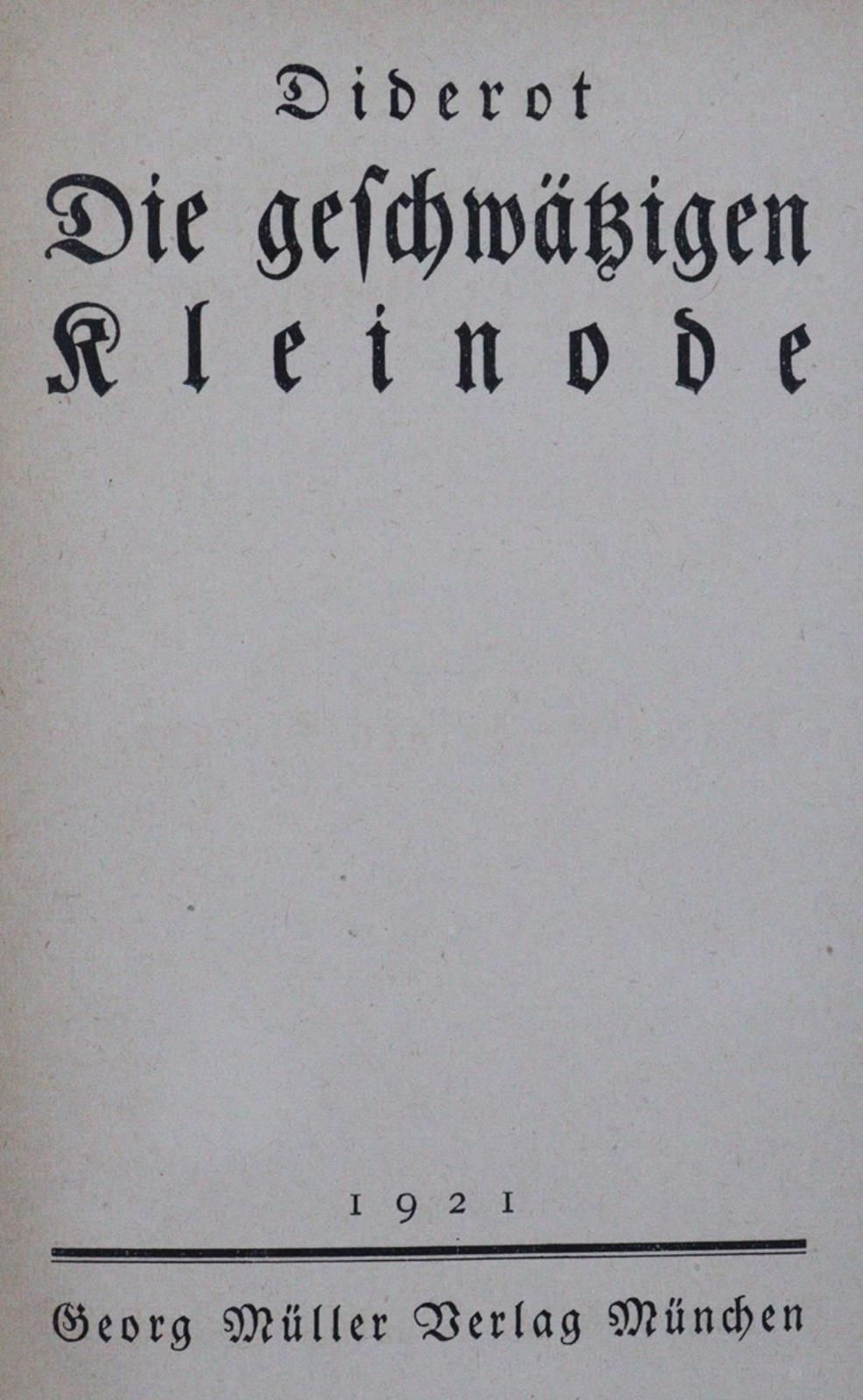 Diderot,(D.). Raccolta di romanzi e racconti. 5 voll. Mchn., G.Müller 1921. 8°. &hellip;