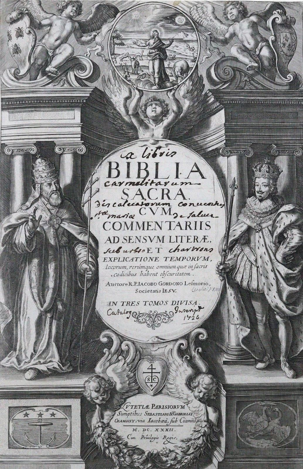 BIBLIA LATINA. Biblia sacra. Cum commentariis ad sensum literae.... 3 vols. Parí&hellip;