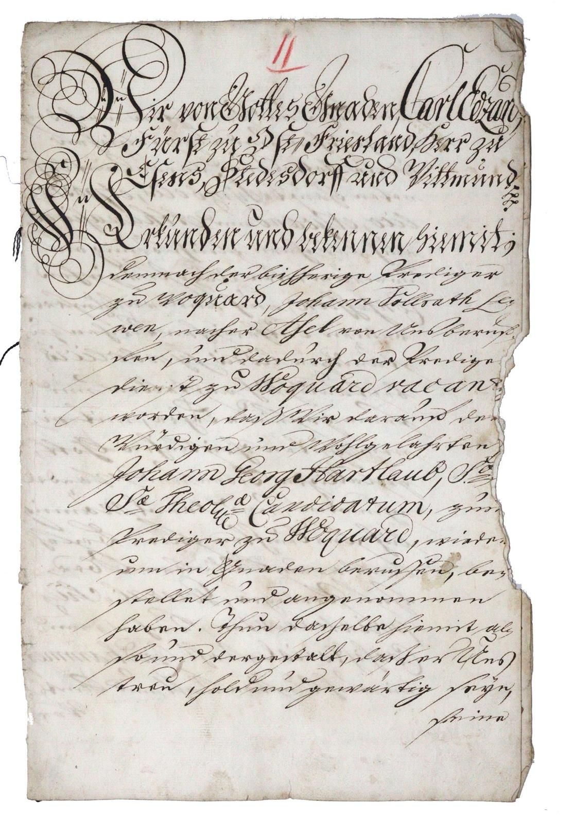 Jever. 有关Jever镇的文件和契约的转录。德国纸质手稿（出自不同的人之手），1801年，72页，两面都有刻字。没有装订，装订出来。 有一些磨损的痕迹。-&hellip;