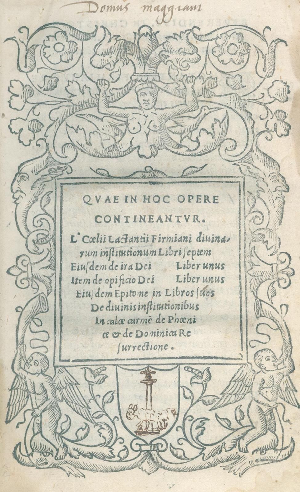 Lactantius,L.C.F. (Opera). Firenze, Giunta 1513. Con bordo del titolo in legno e&hellip;
