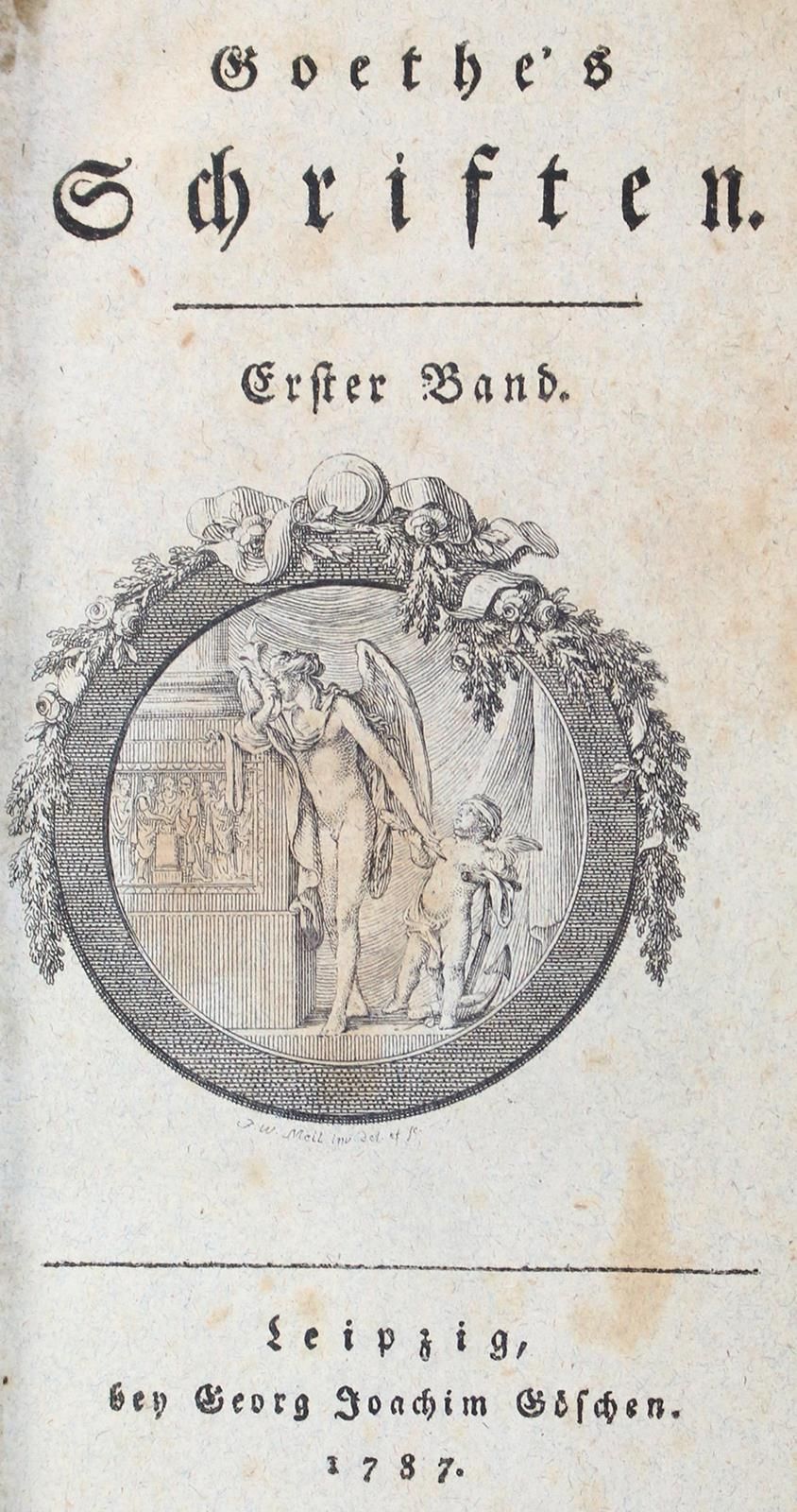 Goethe,J.W.V. Escritos. 4 vols. Lpz, Göschen 1787-91. Con 4 gest. Viñeta del tít&hellip;