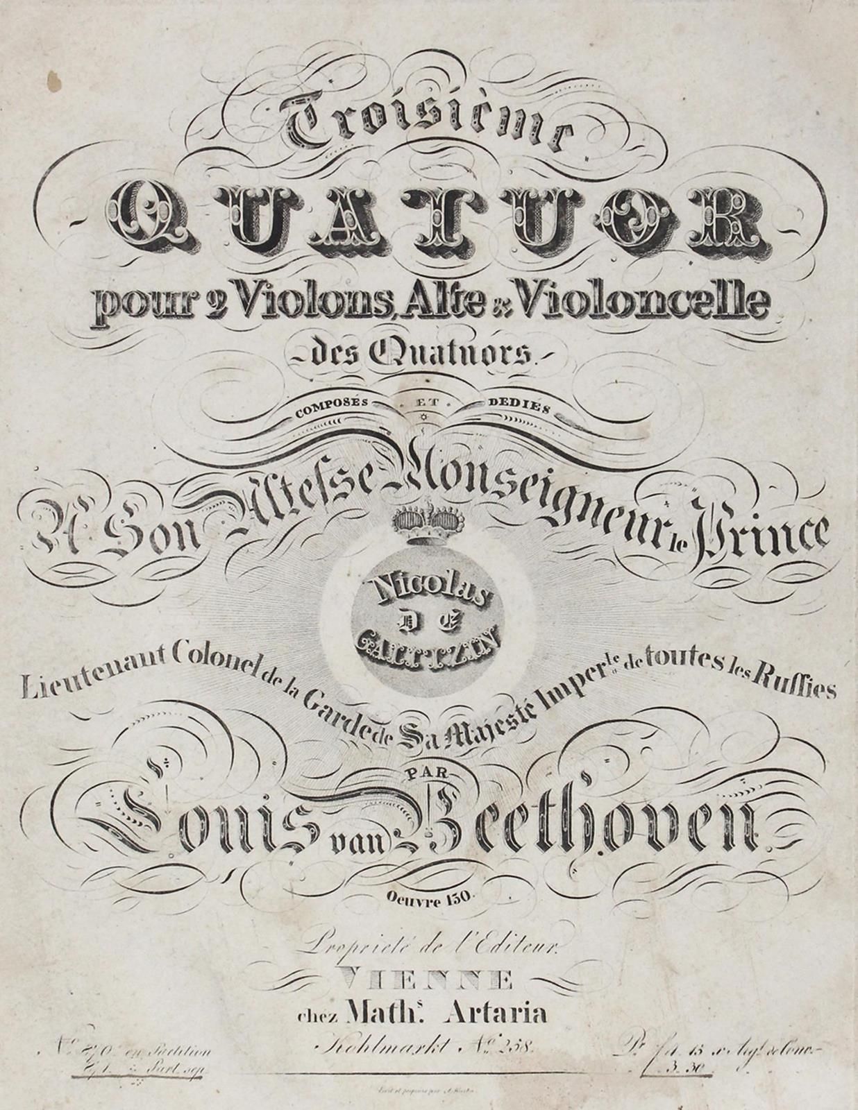 Beethoven,L.V. Troisieme Quatuor pour 2 Violons, Alte & Violoncelle des Quatuors&hellip;