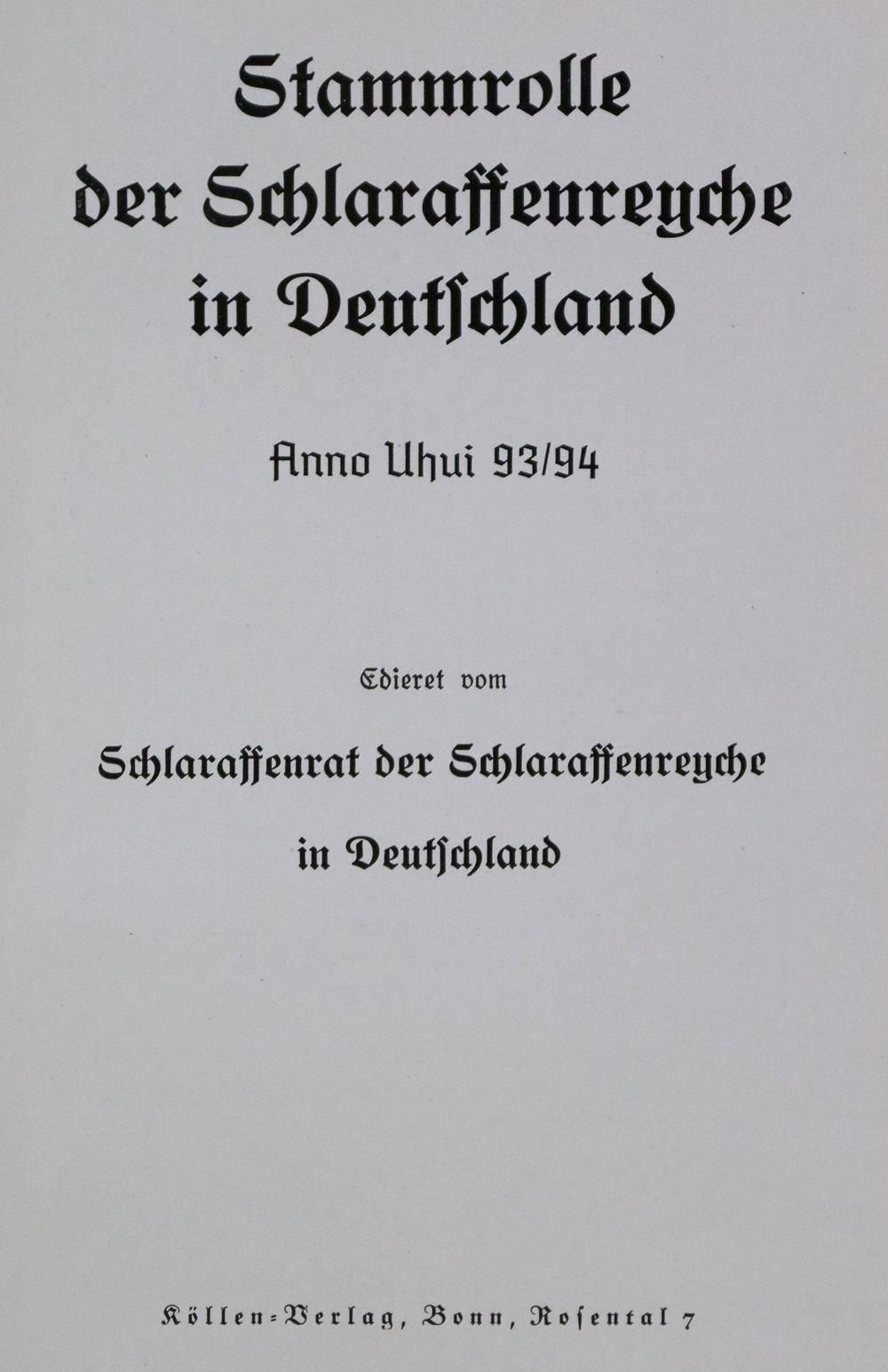 Stammrolle of the "Schlaraffenreyche" in Germany. Edieret vom Schlaraffenrat der&hellip;