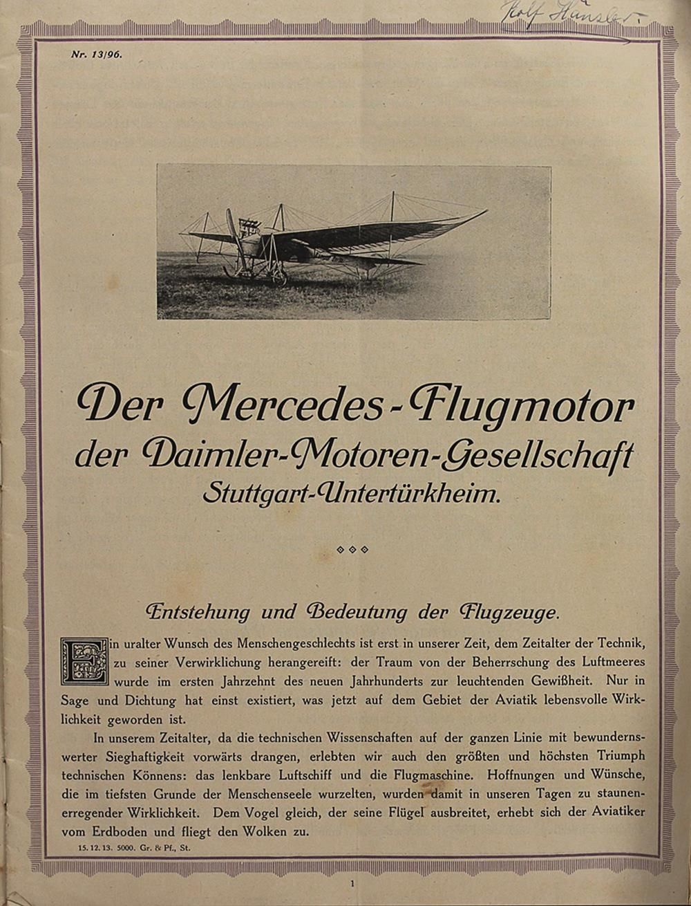 Mercedes. Neues vom Mercedes-Flugmotor (Deckeltitel). Der Mercedes- Flugmotor de&hellip;