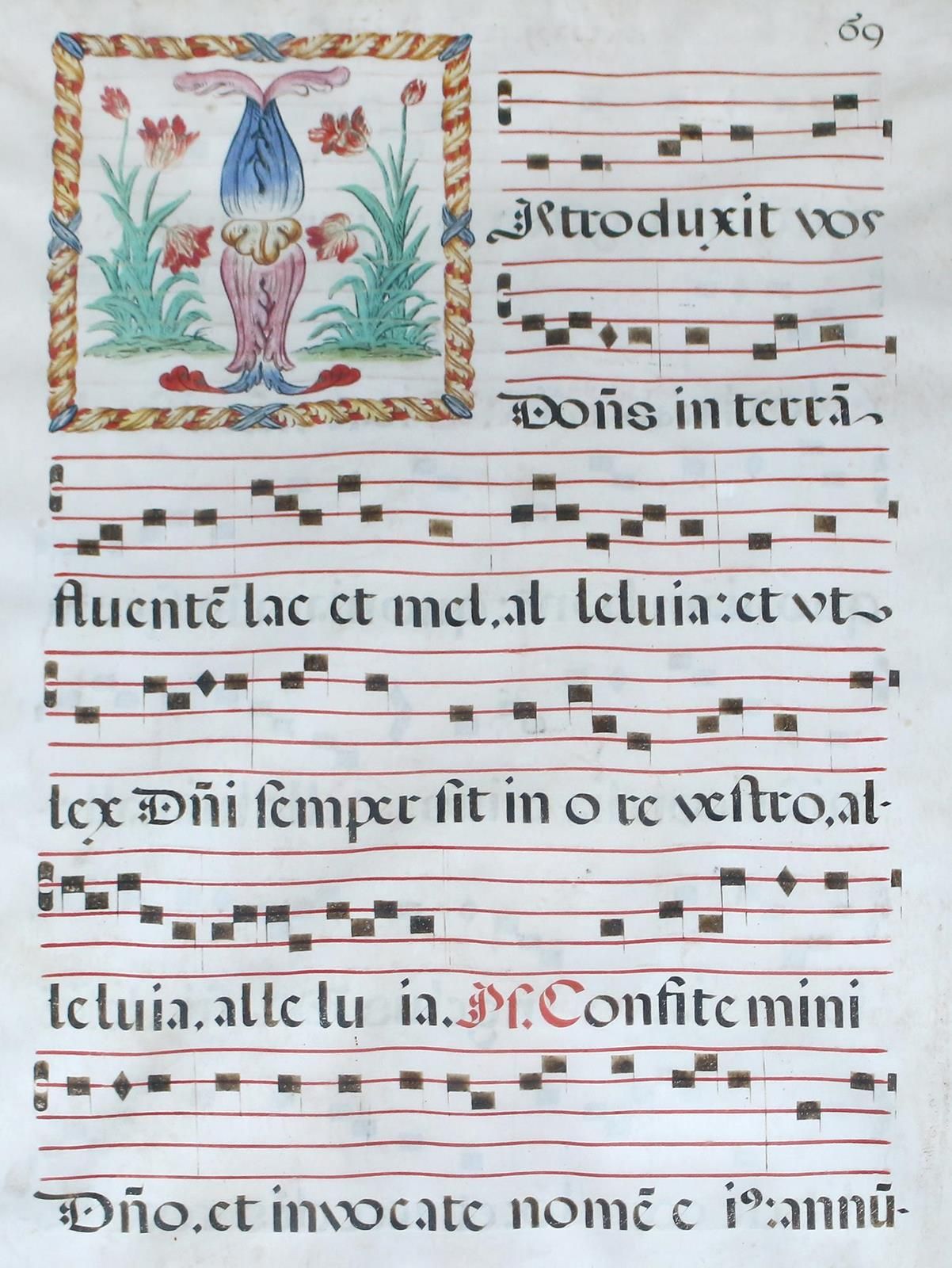 Initialie I. 来自一首反诗。两面都有刻字。叶子，拉丁文手稿，羊皮纸上的方形注释。约15/16世纪，花纹首字母约23 x 21,5厘米。约79x57厘&hellip;