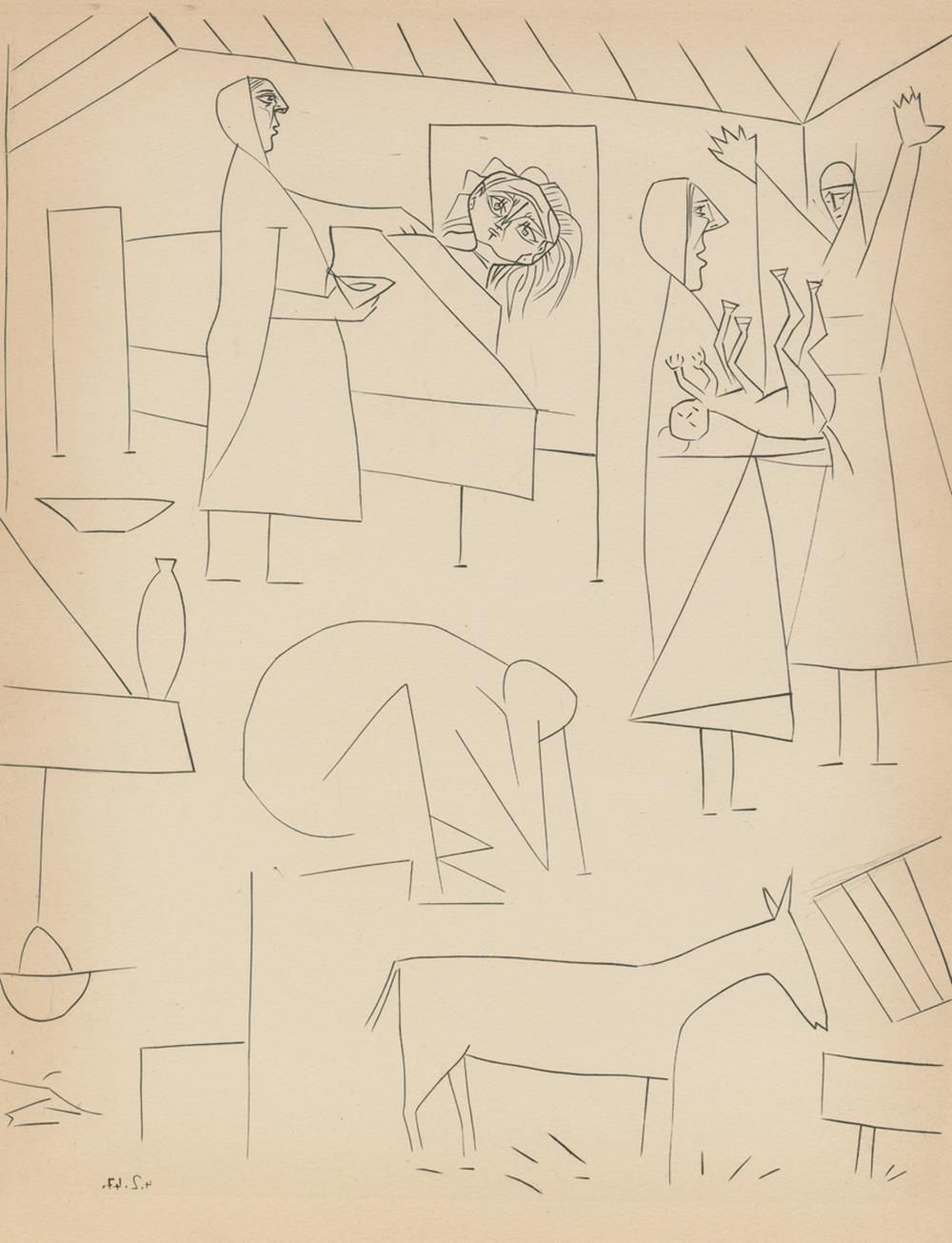 Reventos,R. Dos Contes.巴黎和巴塞罗那，阿尔博尔出版社1947年。附有╔4张整页的巴勃罗-毕加索的原始蚀刻画╗以及几页的传真。艺术家的写作&hellip;