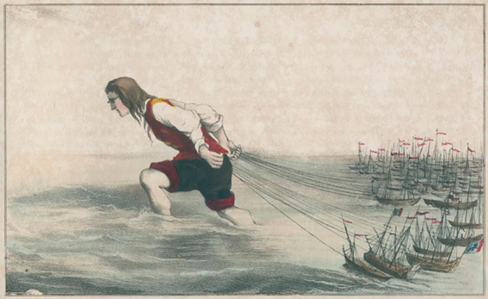 (Swift,J.). Gulliver's Reis naar Lilliput. Purmerend, Makkes (1853). Qu.8°. Mit &hellip;