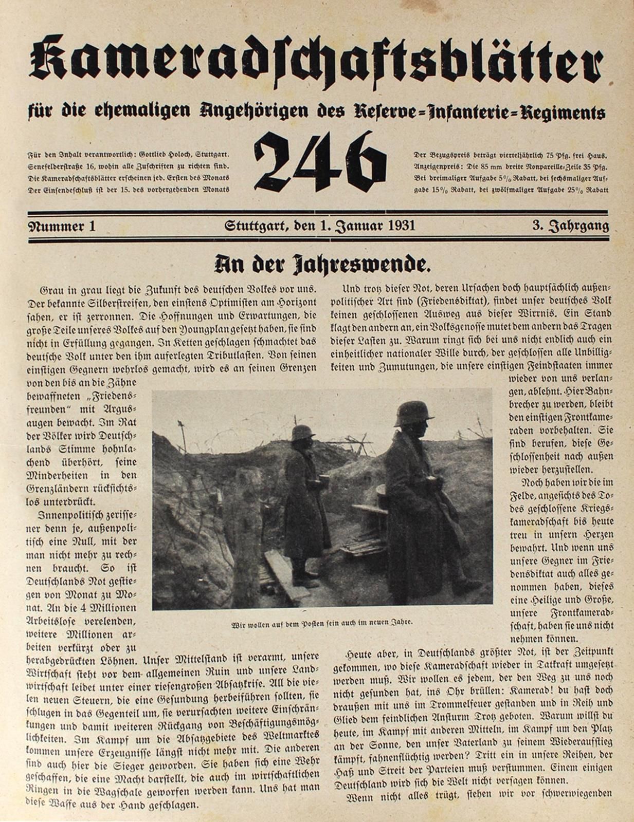 Kameradschaftsblätter 为原后备步兵团246团（后来：......后备师54团）的成员。Jgge的收藏卷。3-8, Stgt. 1931-3&hellip;