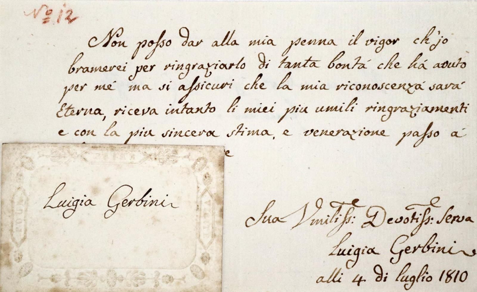 Gerbini, Luigia (1770 Turin - ?, violoniste et chanteur). Eh. Note datée du 4 ju&hellip;