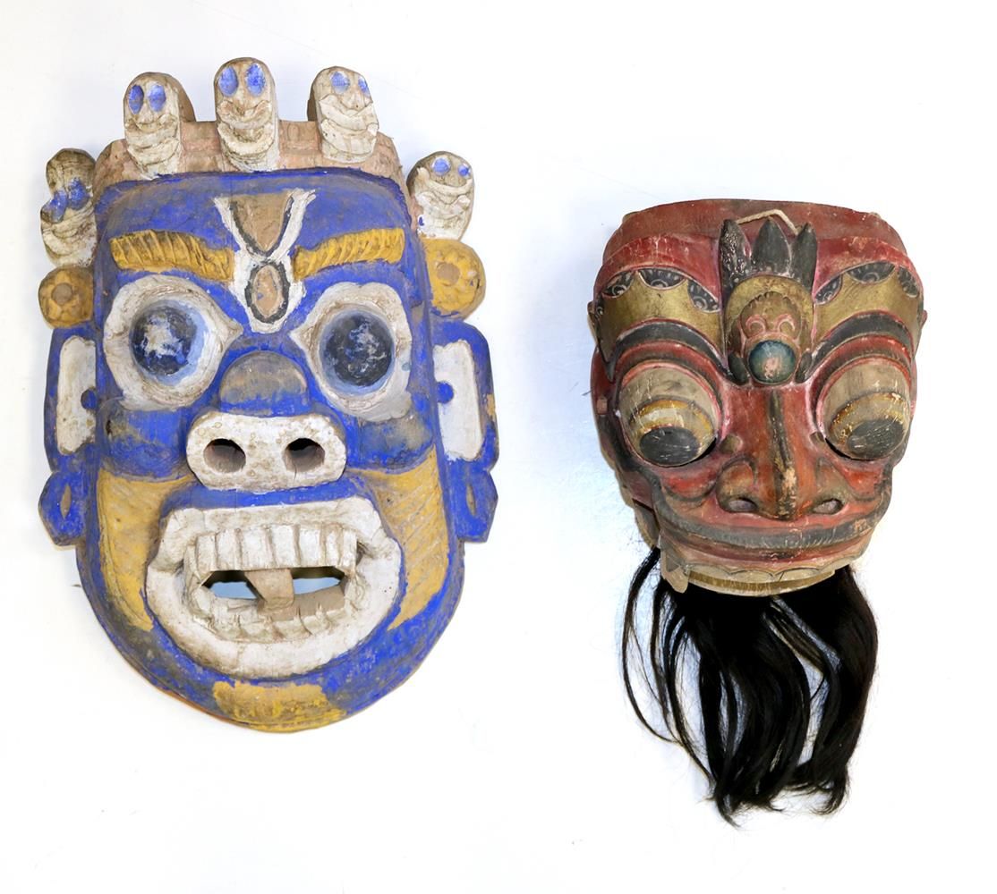 Tibet u. Bali Paar Masken. Maske des Barong, Klappkiefermaske mit Bart. Sowie gr&hellip;