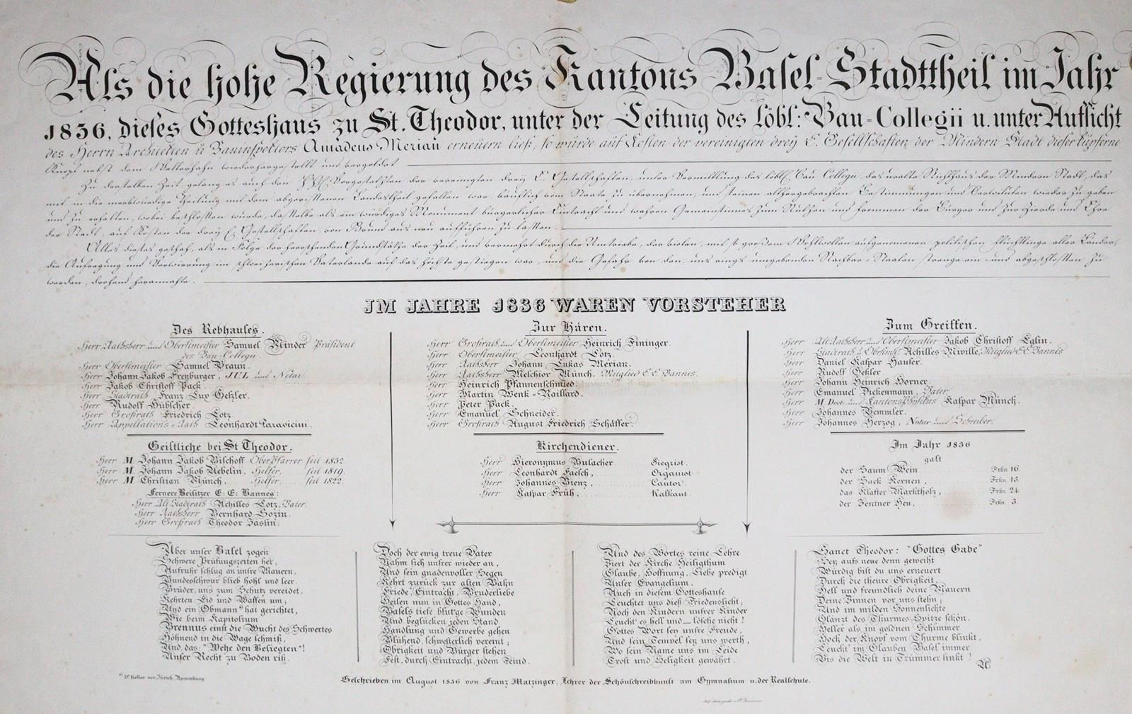 Matzinger,F. Als die hohe Regierung des Kantons Basel-Stadttheil im Jahr 1836 di&hellip;