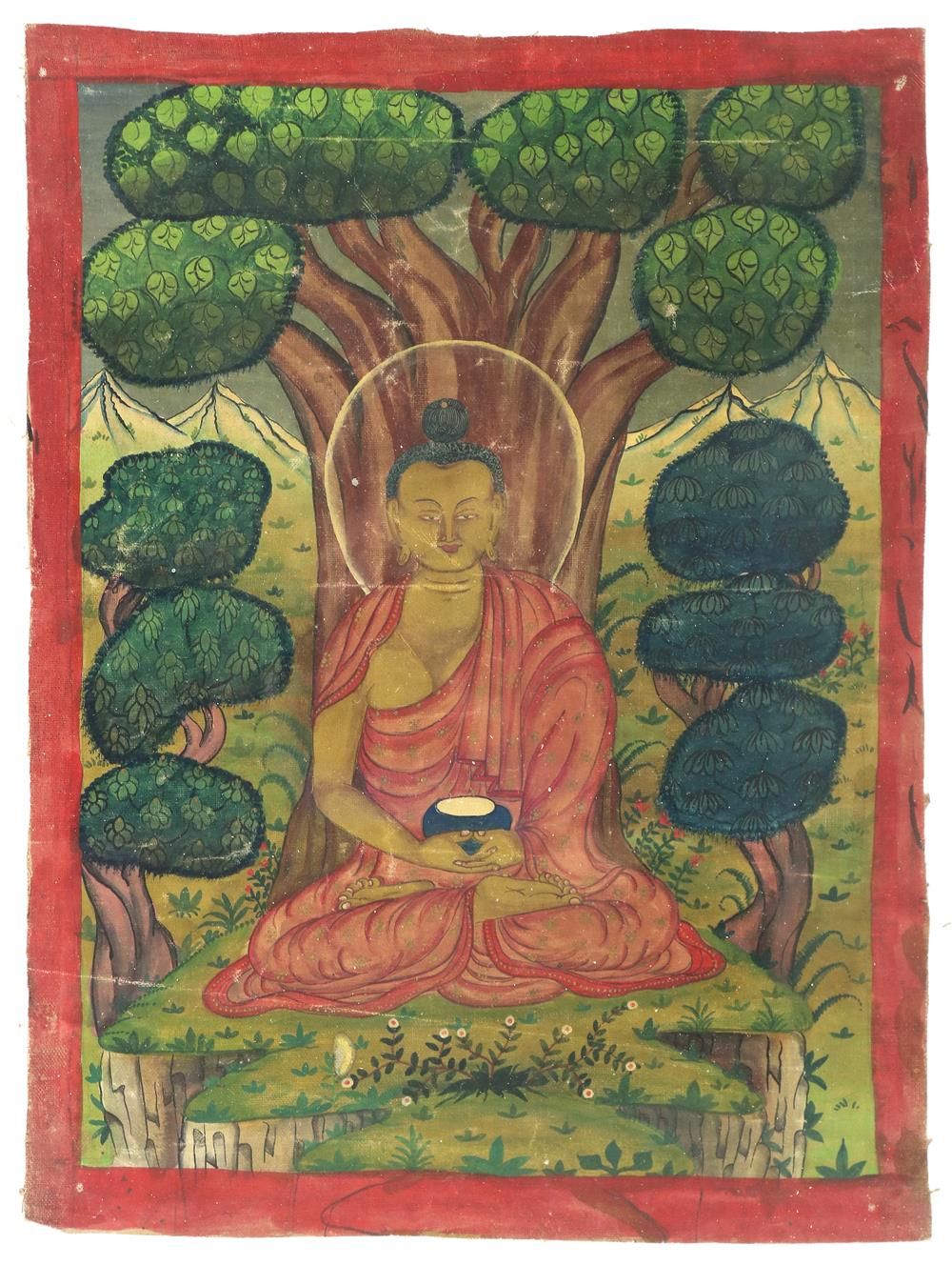 Bhaishayjaguru Medizinbuddha. Frühes Thangka auf Leinen bemalt. Zeigt den Medizi&hellip;