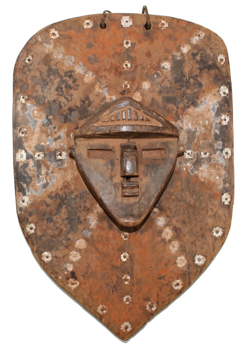 Maskenbrett Lualwa D.R.Kongo. Schildförmiges Maskenbrett, mit aufgesetzter Lualw&hellip;