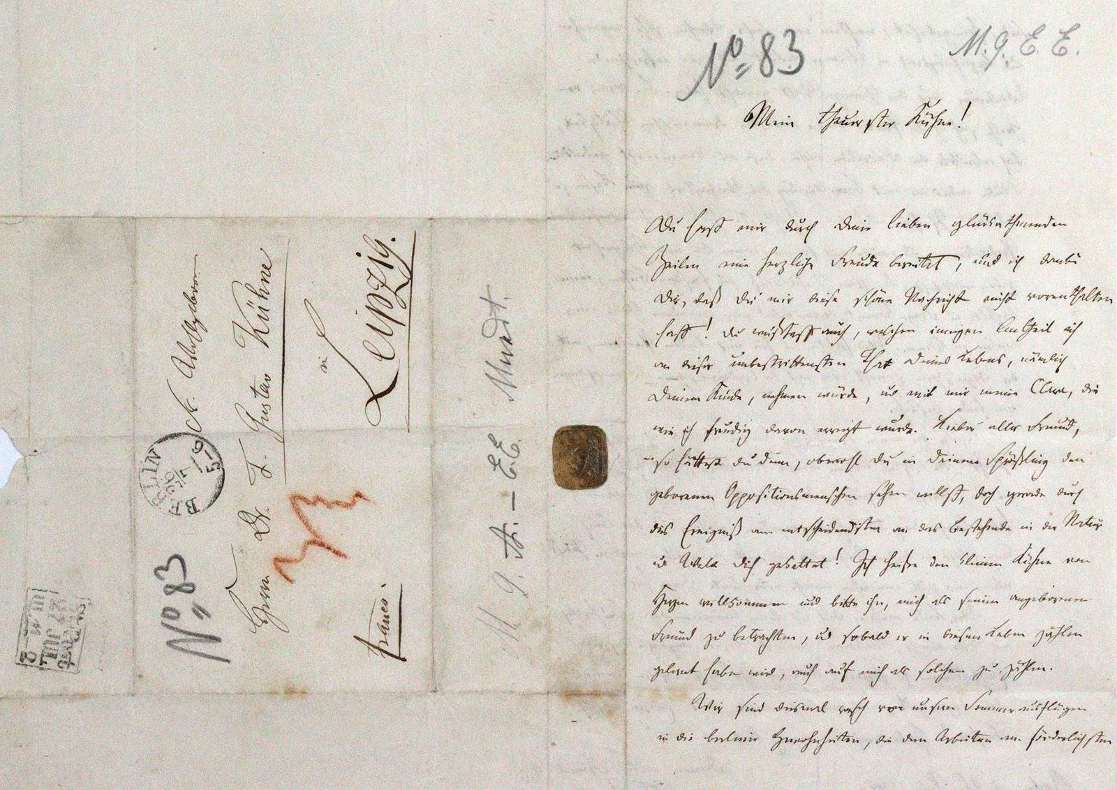 Mundt, Theodor, 德国青年》的作家和文学评论家（1808-1861）。Eh.有签名的信，日期。柏林，1841年7月26日，8°。2页，2页题词。几&hellip;