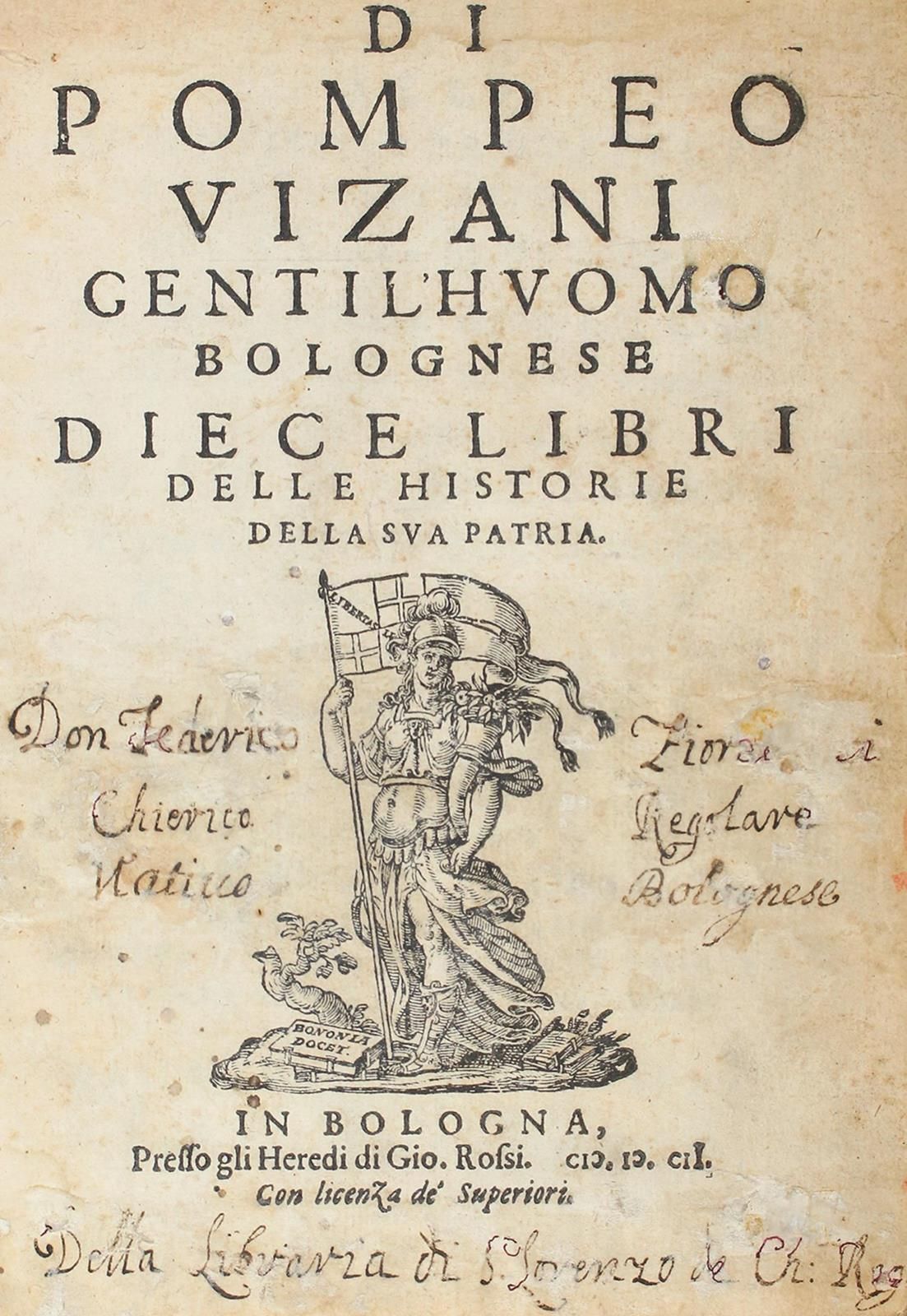 Vizani,P. 父辈的历史书目。2合1卷。Bologna, Rossi heirs 1602-08. Gr.8°.与（同上）木版画的纹章a.整个木版画。木刻&hellip;
