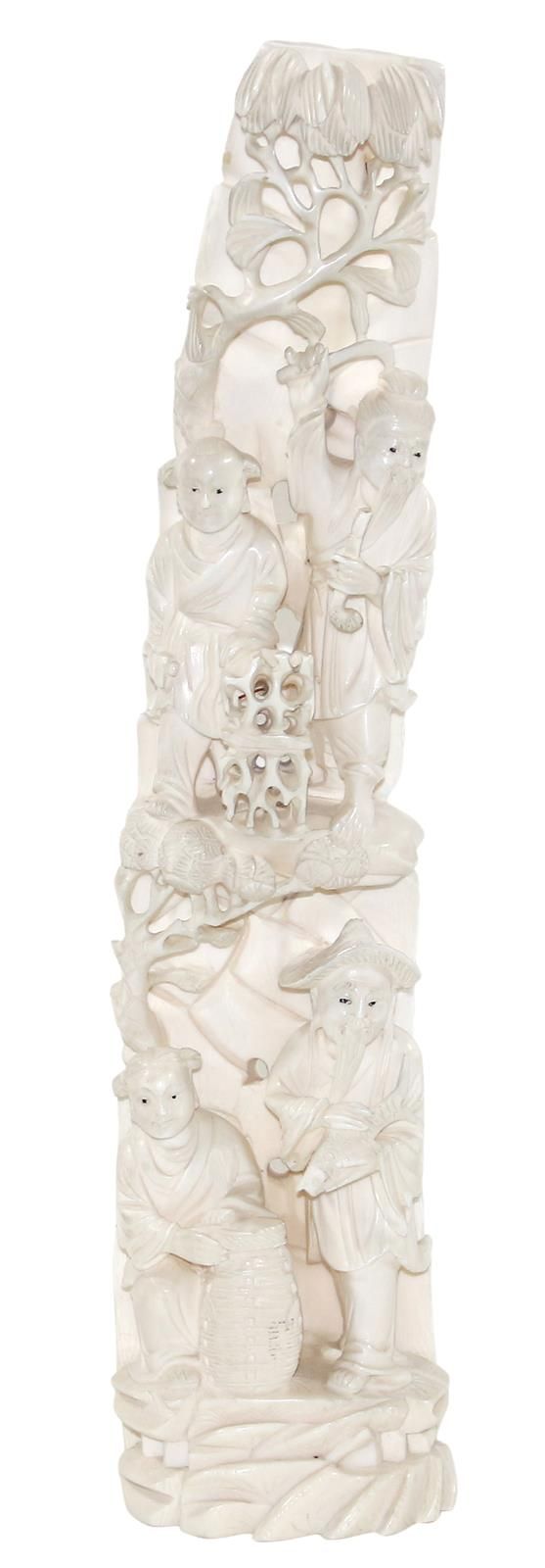 China Große Elfenbeinfigur. Sculpture avec des arbres et 4 pêcheurs. Pêcheur ave&hellip;