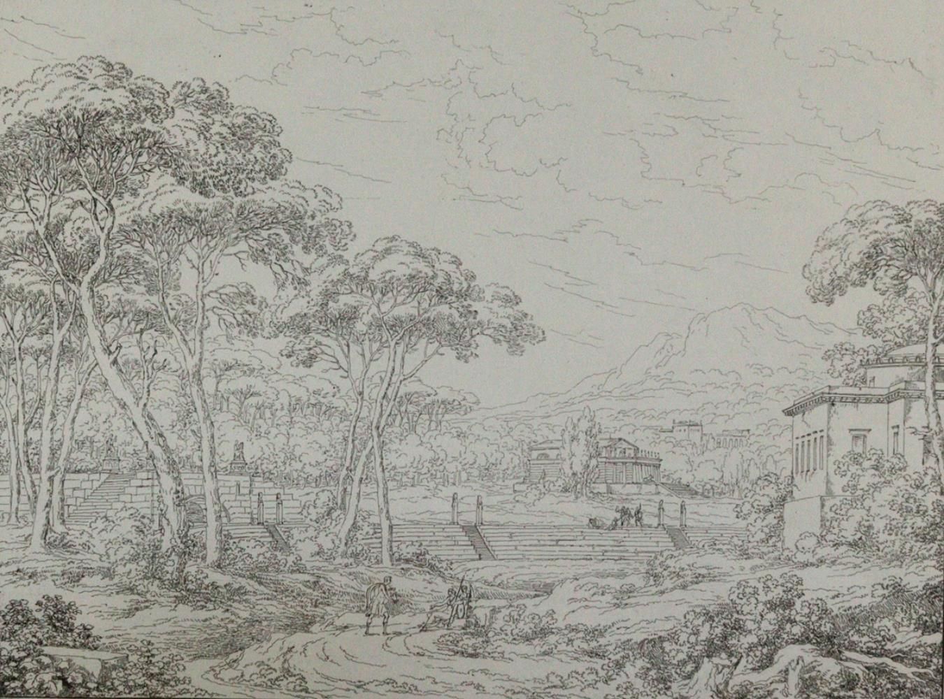 Basoli, Antonio (1774 Bolonia 1848). Veduta ameno, luogo ameno, bosco con caccia&hellip;