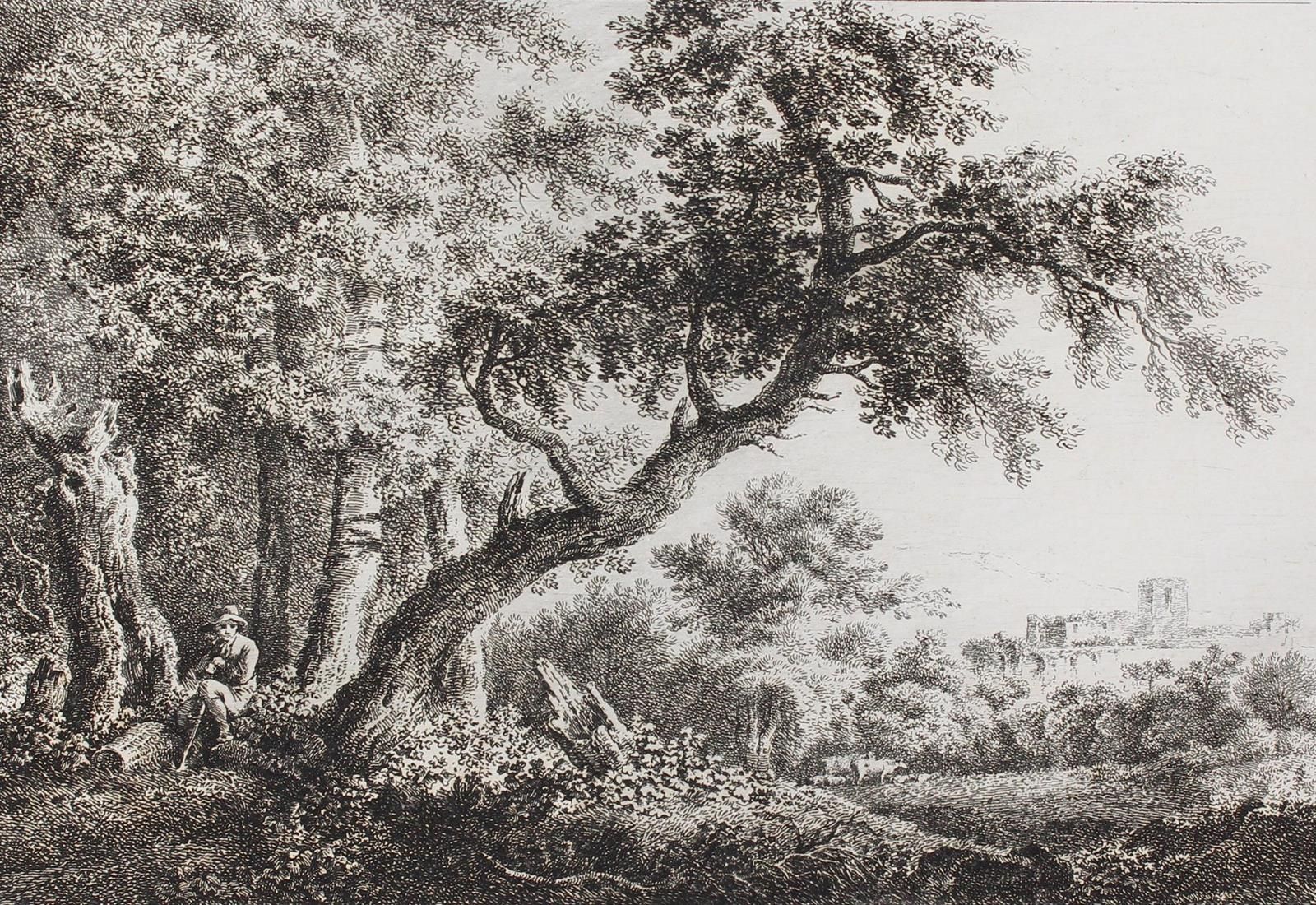 Molitor, Martin von (1759 维也纳 1812)。在树林中休息的流浪者。蚀刻。18/19世纪，平面图，19.2 x 27.8厘米。纸张尺寸&hellip;