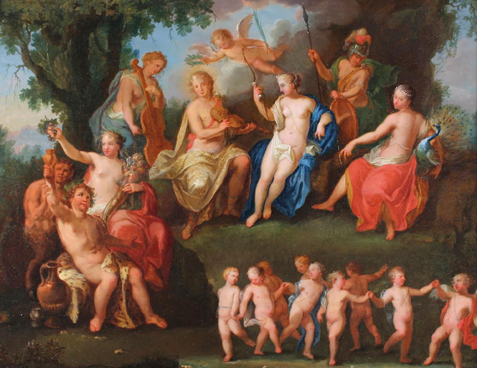 Bacchusszene. Baco en el Parnaso. En el centro, Apolo rodeado por Diana, Marte, &hellip;