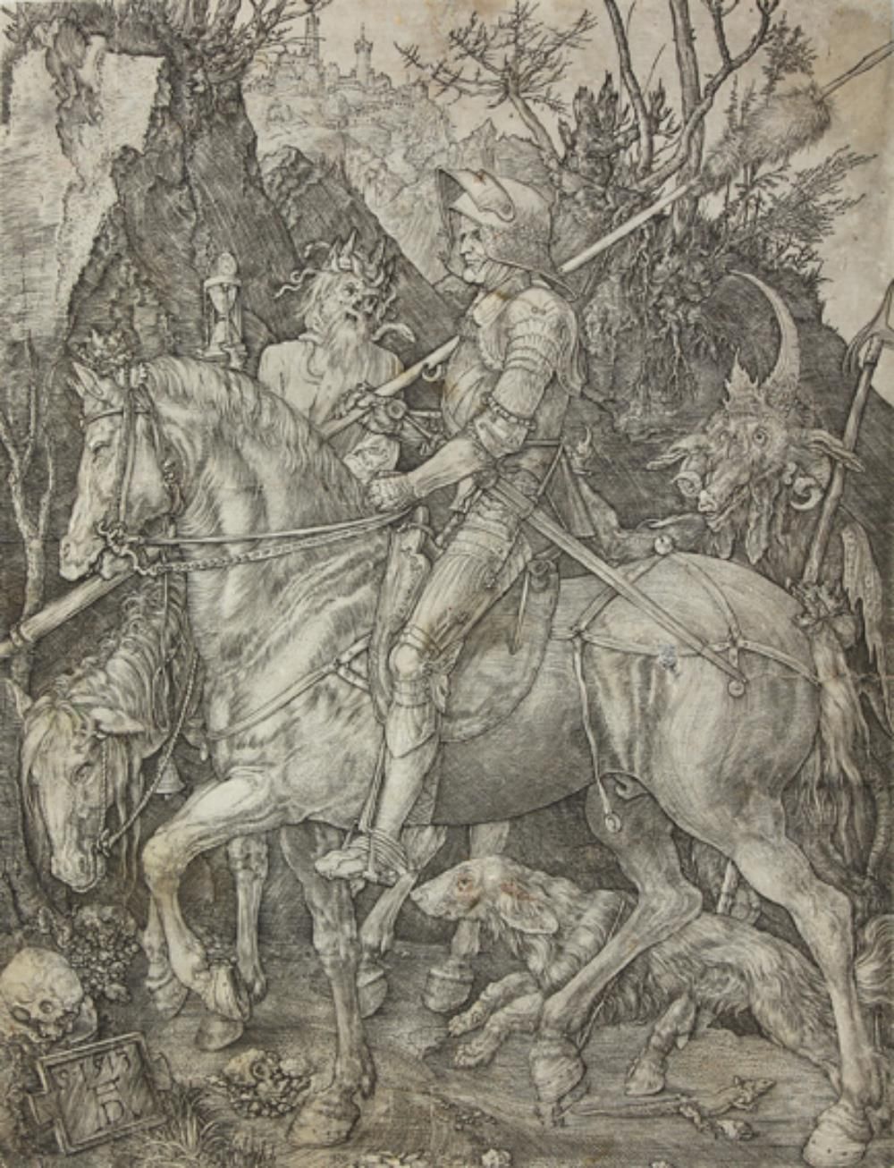 DURER, Albrecht (1471 - 1528 纽伦堡)。骑士、死亡和魔鬼。铜版画。24,5 x 18,7厘米。1513. B. 98, Meder &hellip;