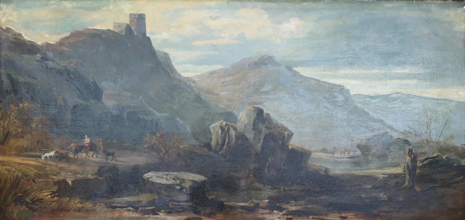 Adam-Leonhard, Karl (1876 Bühl - Rastatt 1926)，归属。温德克城堡。布面油画。约60 x 125厘米。有框。- 层压&hellip;