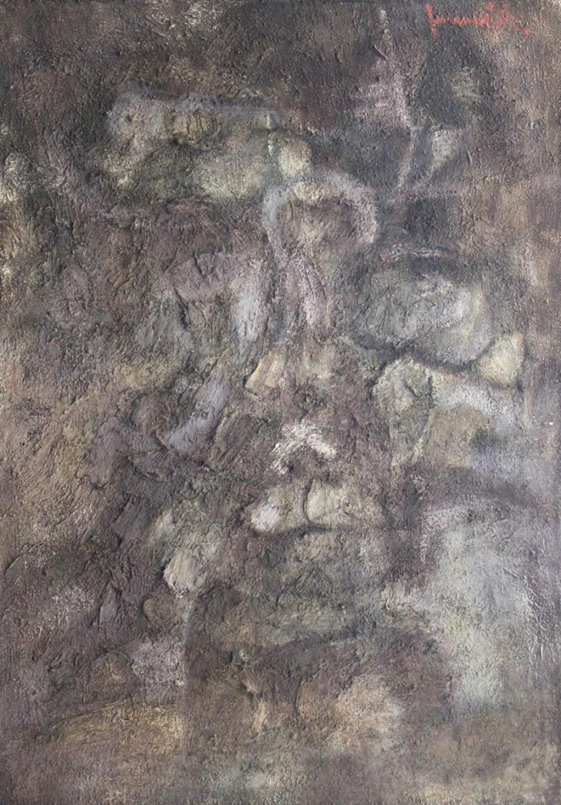 Baerwind, Rudolf (1910 Mannheim 1982)。姿态-形式的构图，有一个坐着的人物。粗糙画布上的油画。约1975年。120,5 x &hellip;