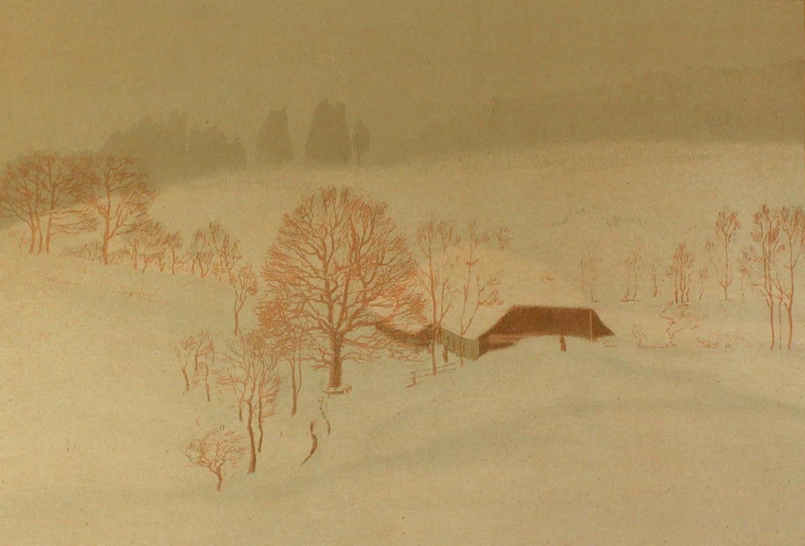Biese, Karl (1863 Hamburg - Tübingen 1926). Winter Fog. Colored lithograph on st&hellip;