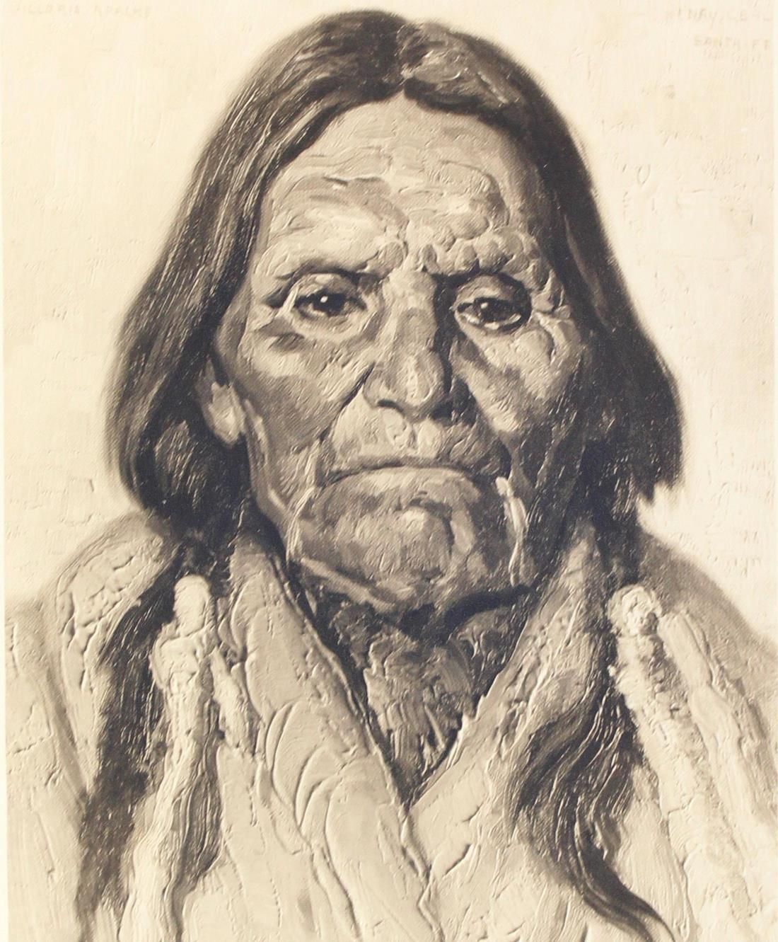 Balink, Henry C. (1882年阿姆斯特丹--1963年圣菲)。印第安酋长。阿帕奇--吉卡里拉阿帕奇--查托。3幅纸上油画的复制品。每张图片约25&hellip;