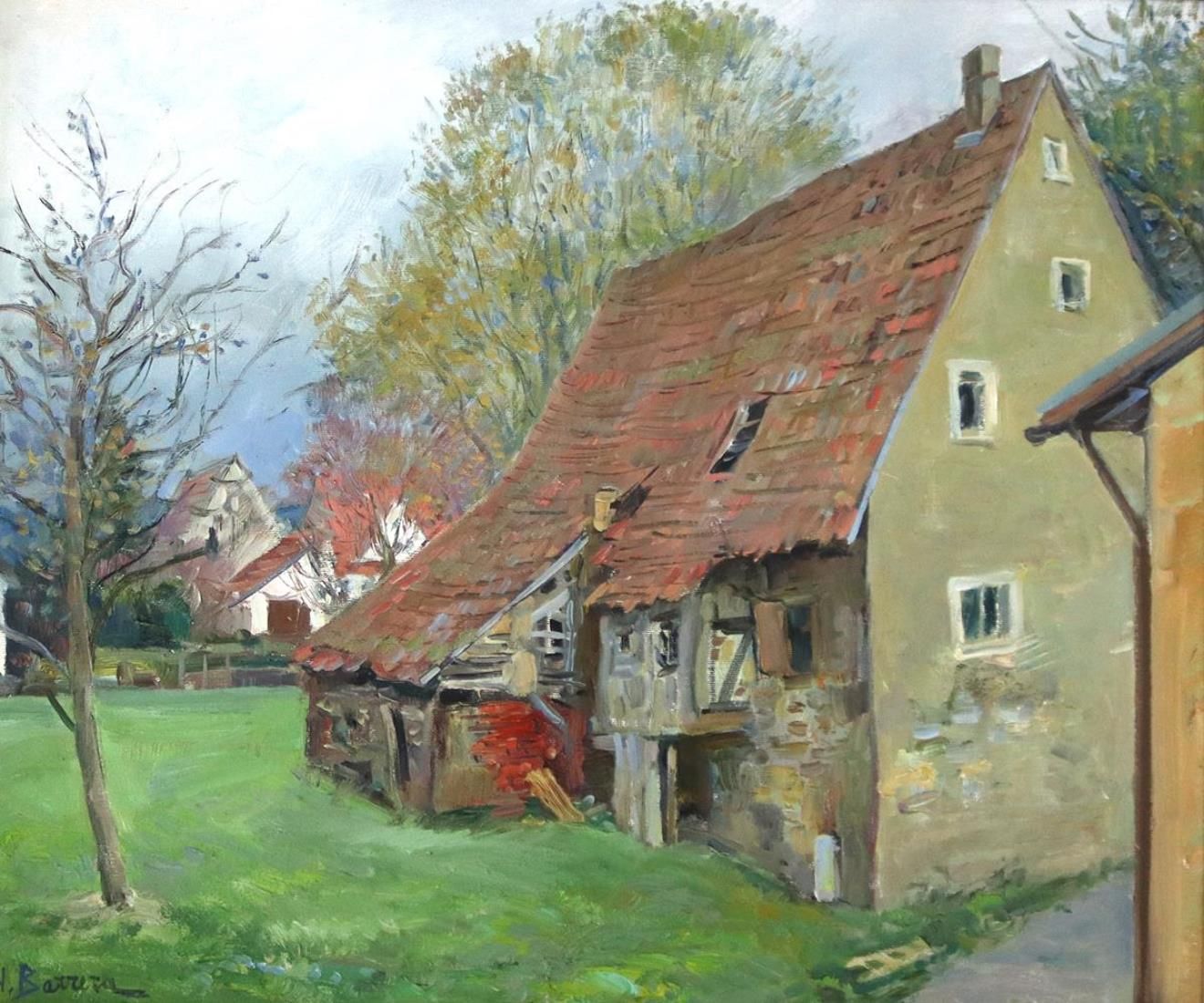 Barrera, Nicolai (1919年切尔尼戈夫-莱茵河畔的威尔2006年）。)农场。布面油画，20世纪下半叶，约50 x 60厘米，有华丽的框架，右下&hellip;