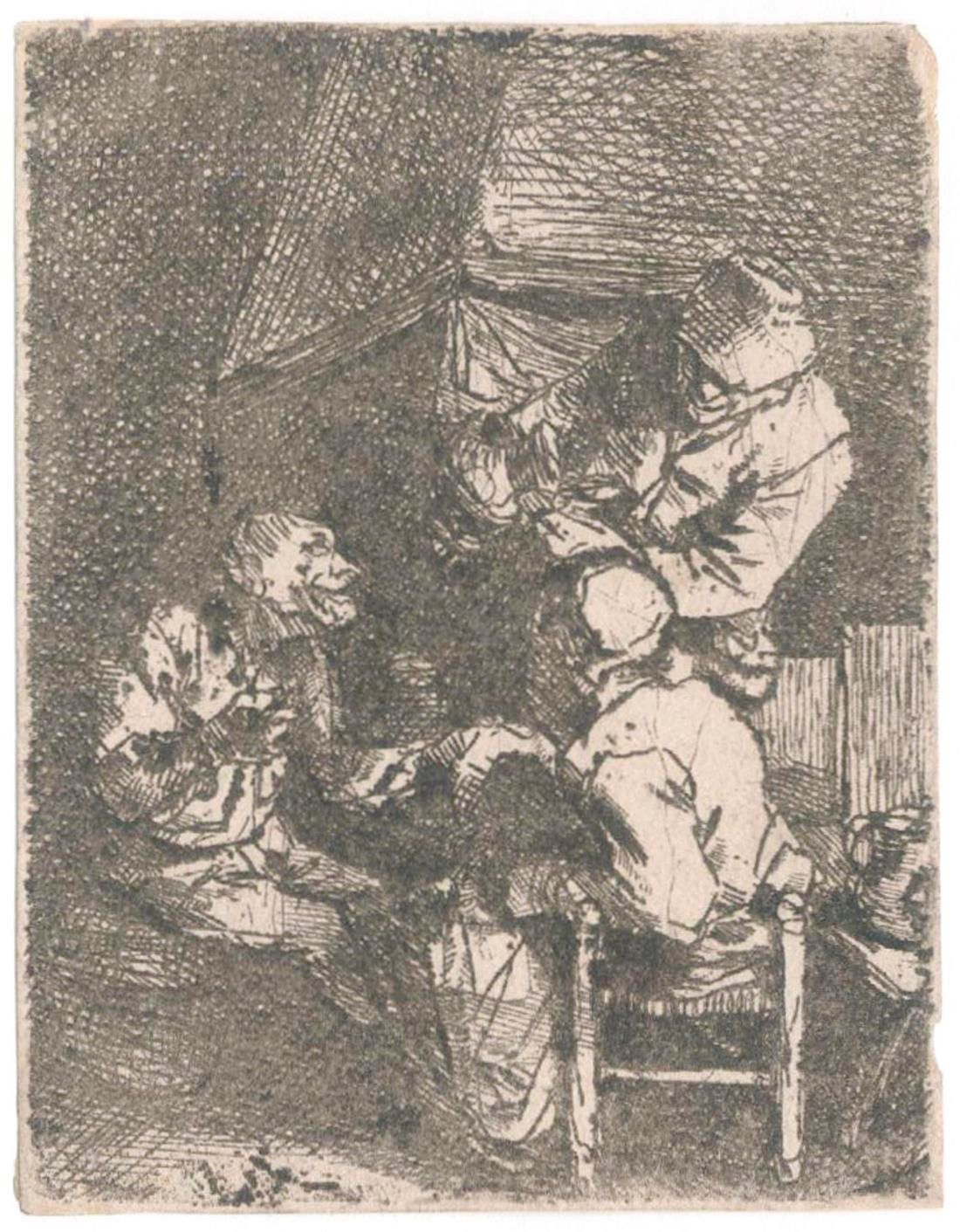 Bega, Cornelis Pieterszoon (1620 Haarlem 1664). Compagnie à l'âtre. Gravure sur &hellip;
