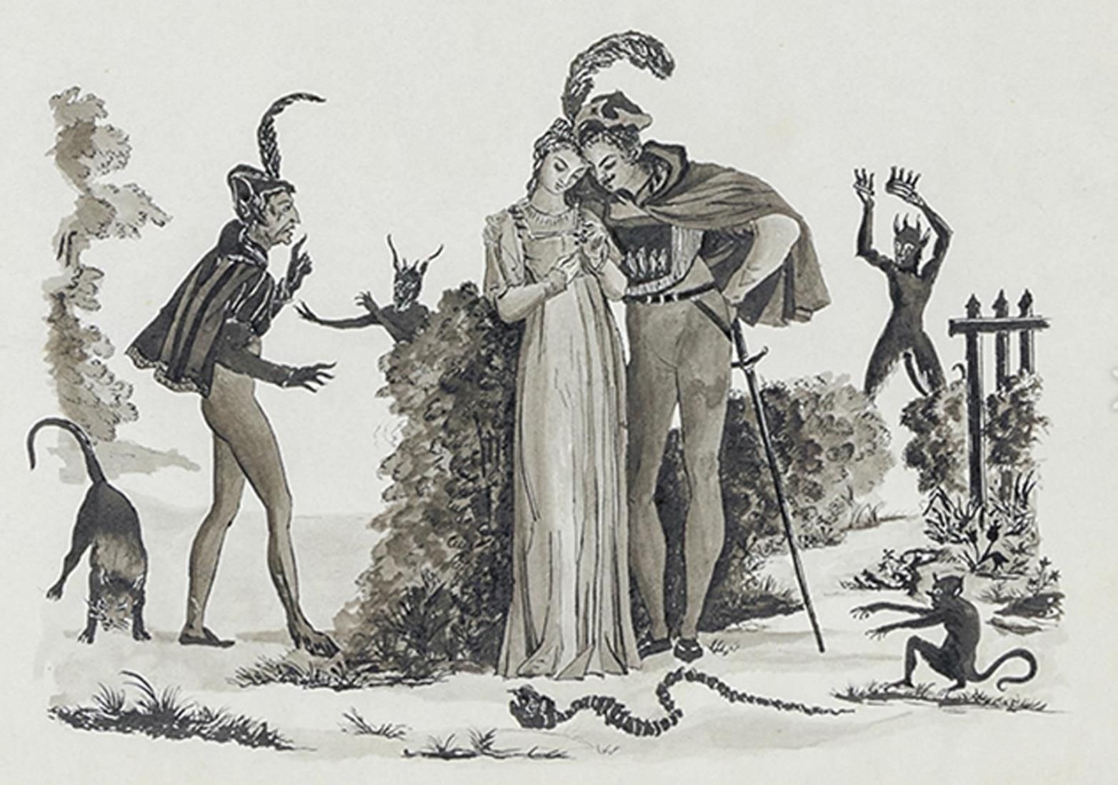 Album. Elisabeth ou souvenir.画册上有42幅以不同手法（铅笔，墨水，水彩，棕褐色）绘制的装裱画，法国，1841年，27 x 21厘米&hellip;