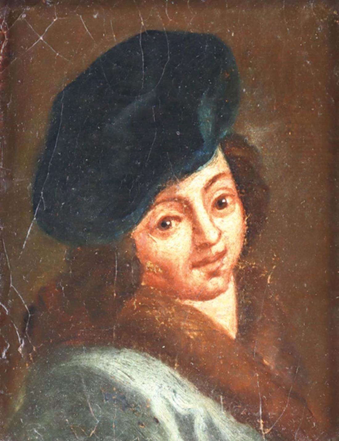 Anonym. Young man with cap. Portrait. Oil on cardboard. Probably 18th century. 1&hellip;