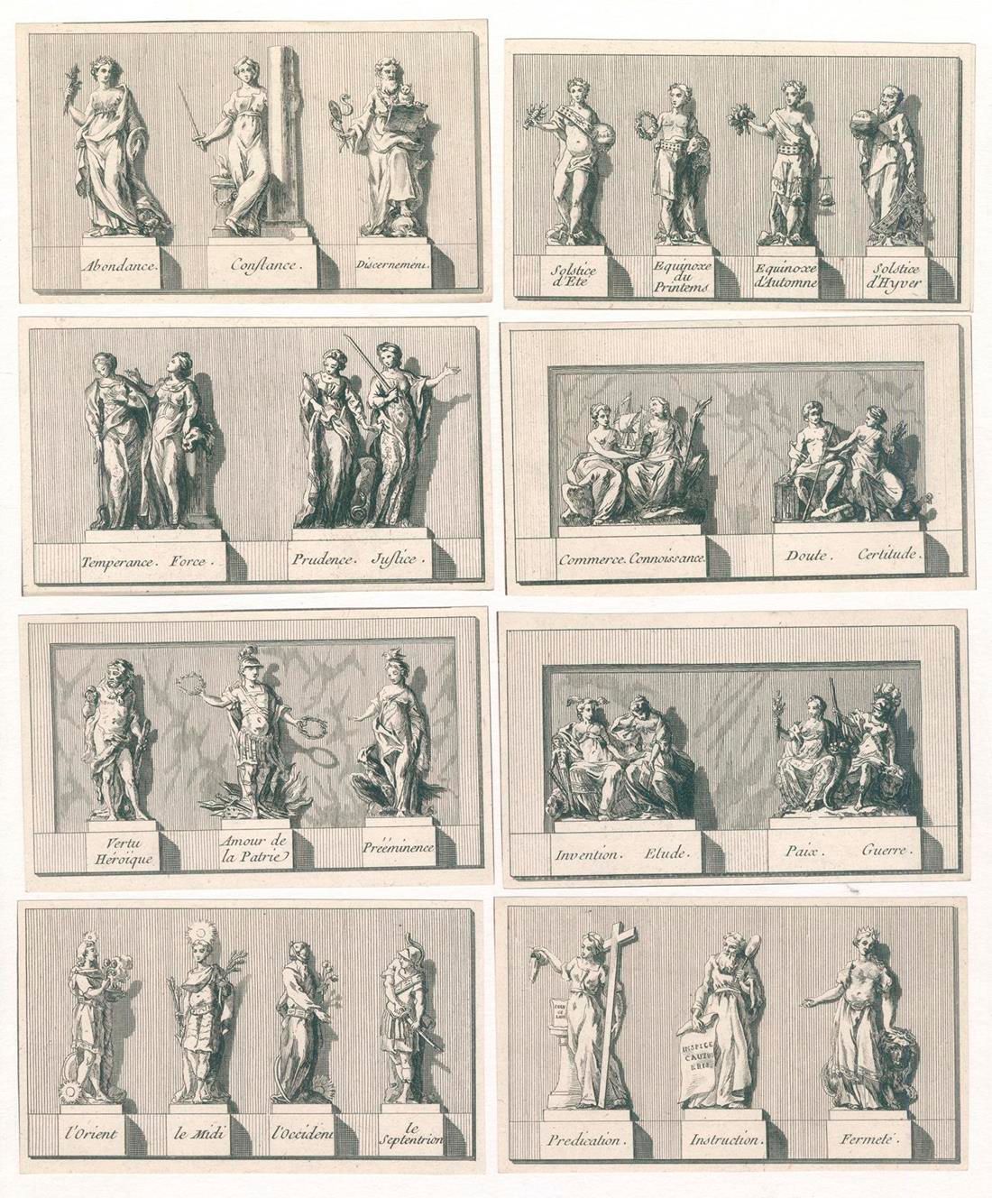 Allegorien. 13幅匿名蚀刻画，17/18世纪，8.2 x 13.7厘米。 D