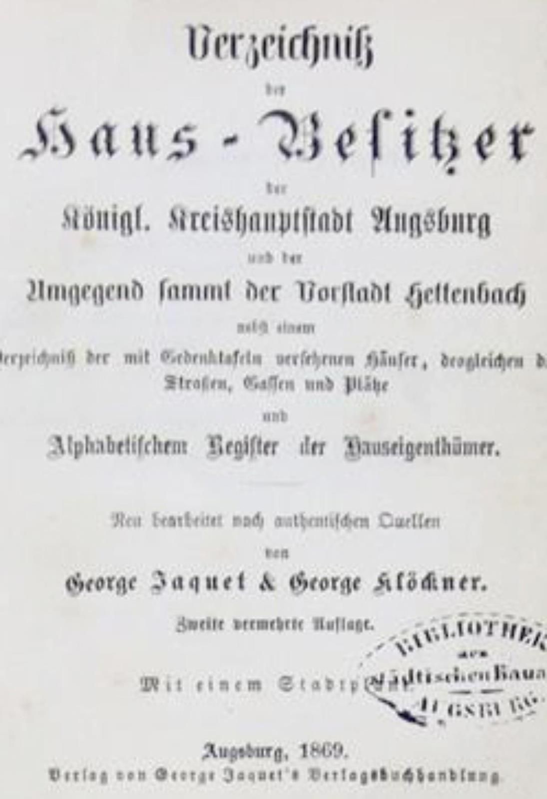 Augsburg. Raccolta di 17 scritti, per lo più del 19° secolo. Vari formati e rile&hellip;