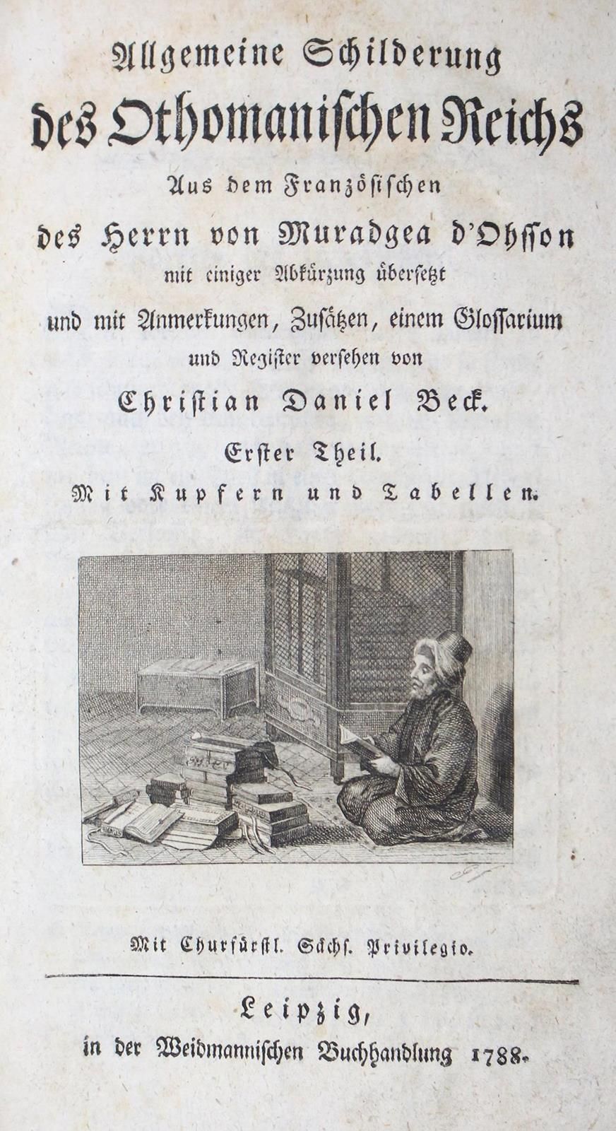 Beck,C.D. 奥托曼帝国的一般描述。2卷。Lpz, Weidmann 1788-93. With gest.Title vign., 18 partly &hellip;