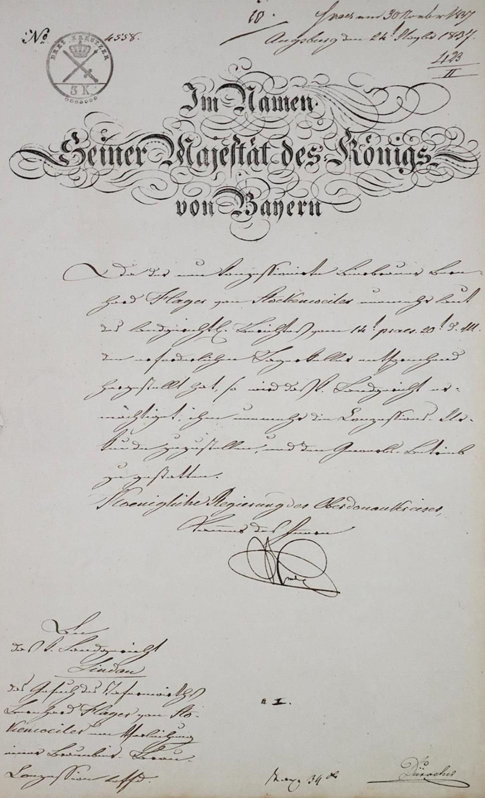 Augsburg. Collection de 9 documents du gouvernement royal bavarois du district d&hellip;
