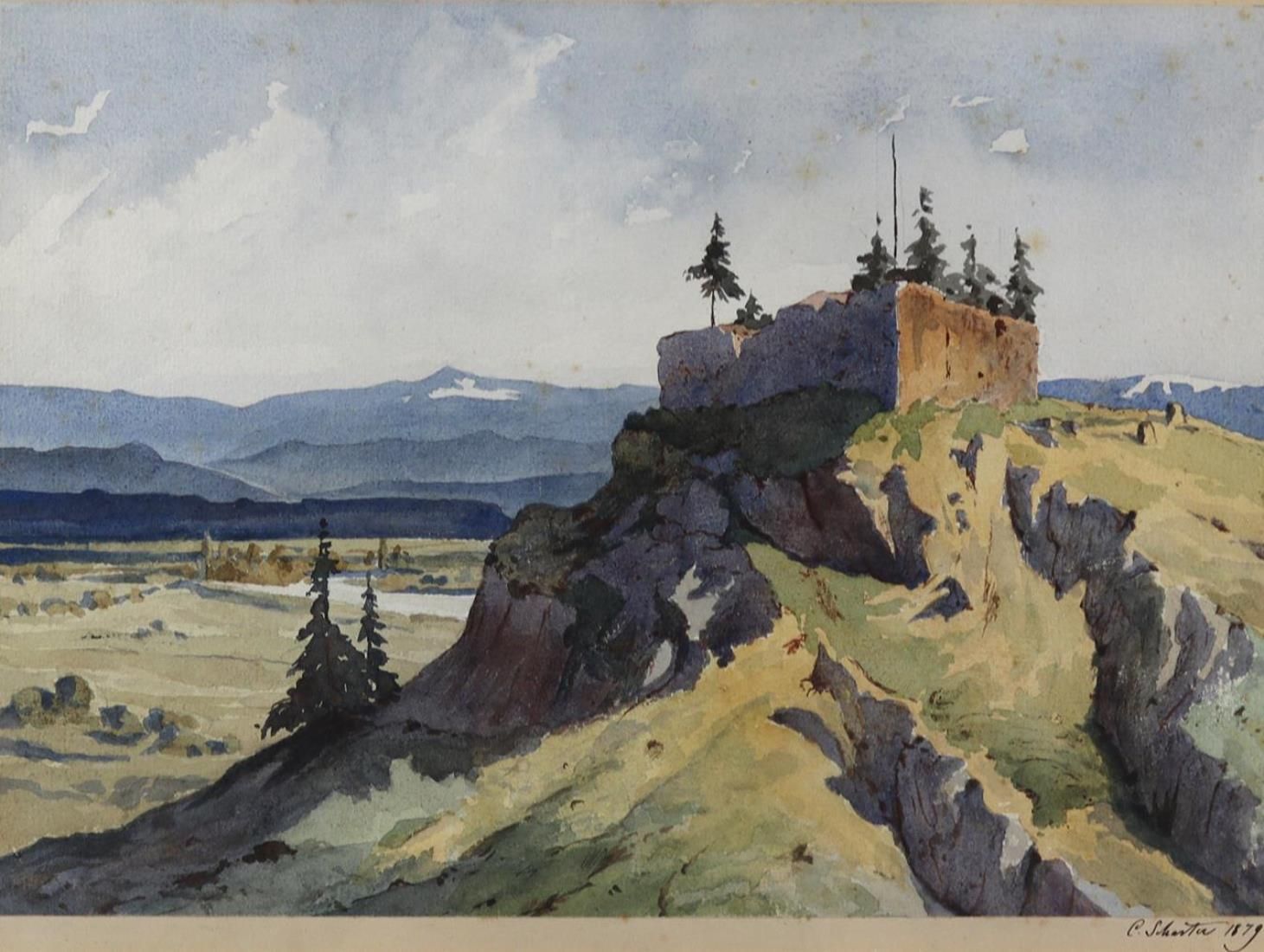 Schulz, C. View of the Eckarsberg. Watercolor. 1879. Ca 37 x 43,5 cm. Framed wit&hellip;
