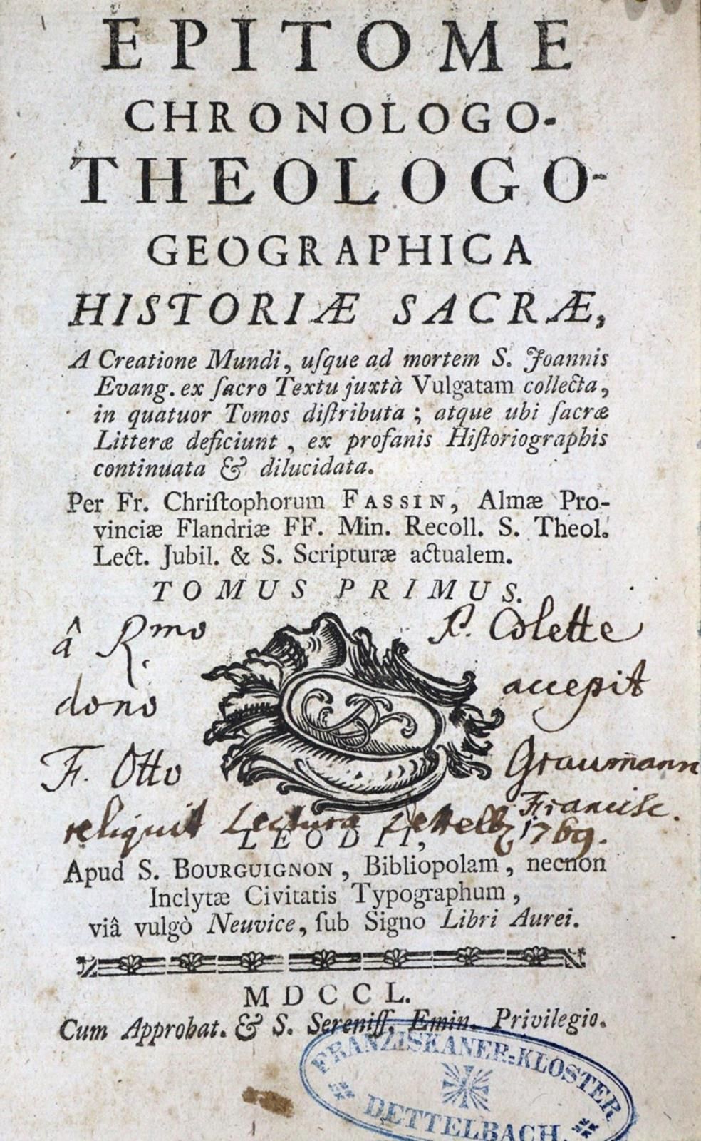 Fassin,C. Epitome chronologo-theologo geographica historiae sacrae... 4 vols. Li&hellip;