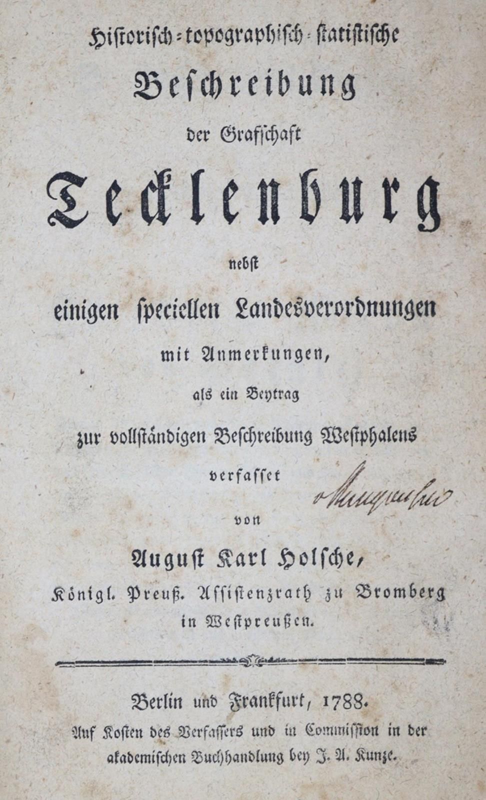 Holsche,A.K. 泰克伦堡的历史-地理-统计学背景，...Bln. And Ffm., Selbstvlg. 1788. 8页，588页。Pbd. (H&hellip;