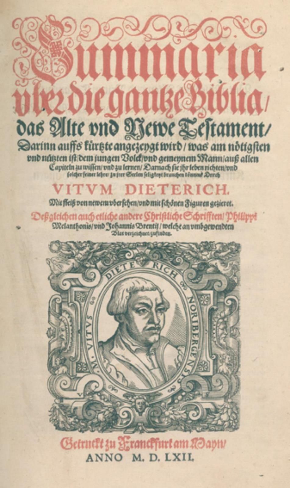 Dietrich,V. Summaria uber die gantze Biblia, das Alte und Newe Testament. With d&hellip;