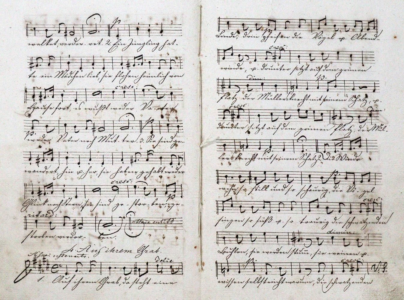 Papst,W. 为女高音、中音、男高音和低音而作的歌曲，由费利克斯-门德尔斯-巴托尔迪创作。4份（部分）。W. Papst老师的德国纸上音乐手稿（约1910年&hellip;