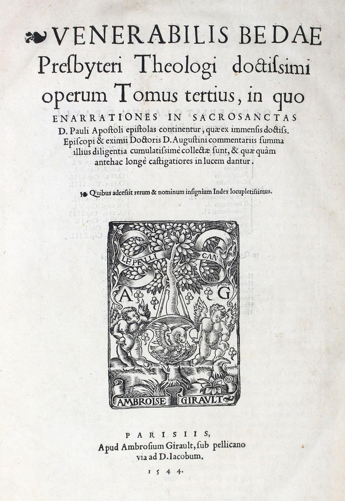 Beda Venerabilis. Operum Tomus tertius (= volumen 3 de 3), in quo enarrationes i&hellip;