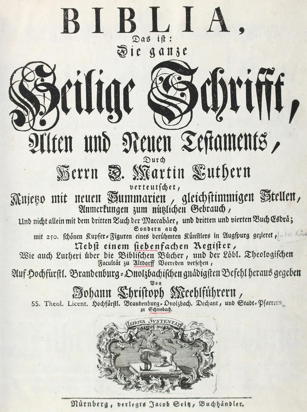 Biblia germanica. 圣经，即：整个圣经，旧约和新约，Verteutschet by Martin Luthern....与新的摘要...注释..&hellip;