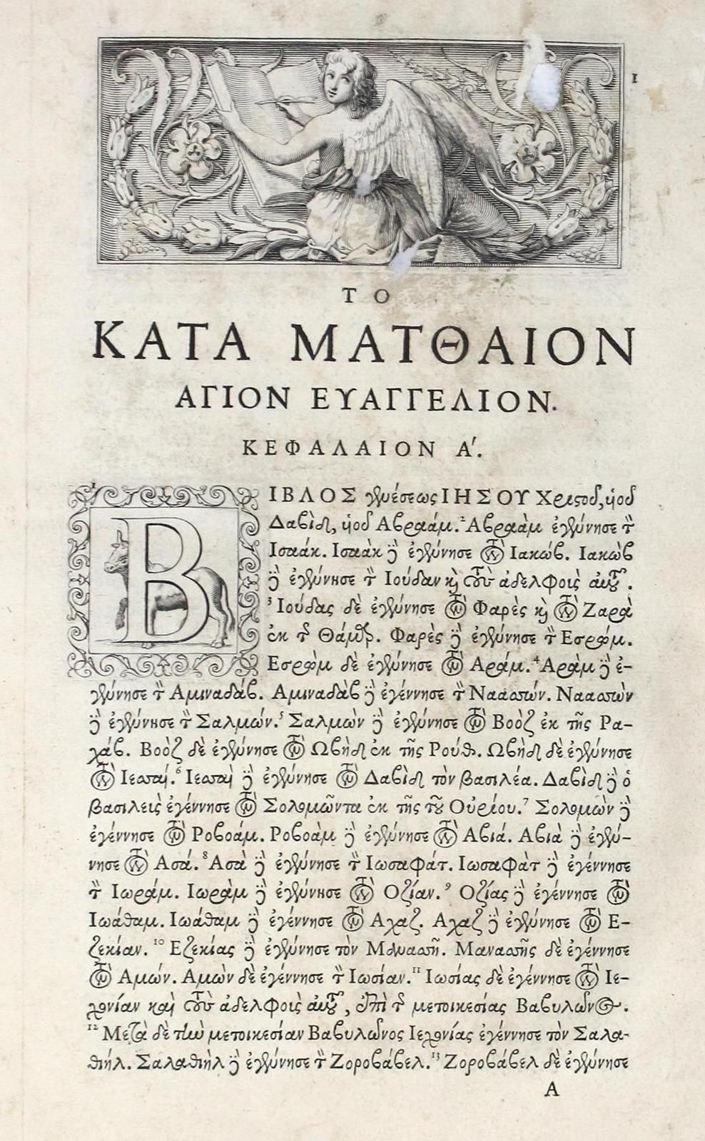 Biblia graece. (He kaine diatheke. Paris, Impr. Royale 1642).Fol.文中有54幅(共55幅)版画(&hellip;